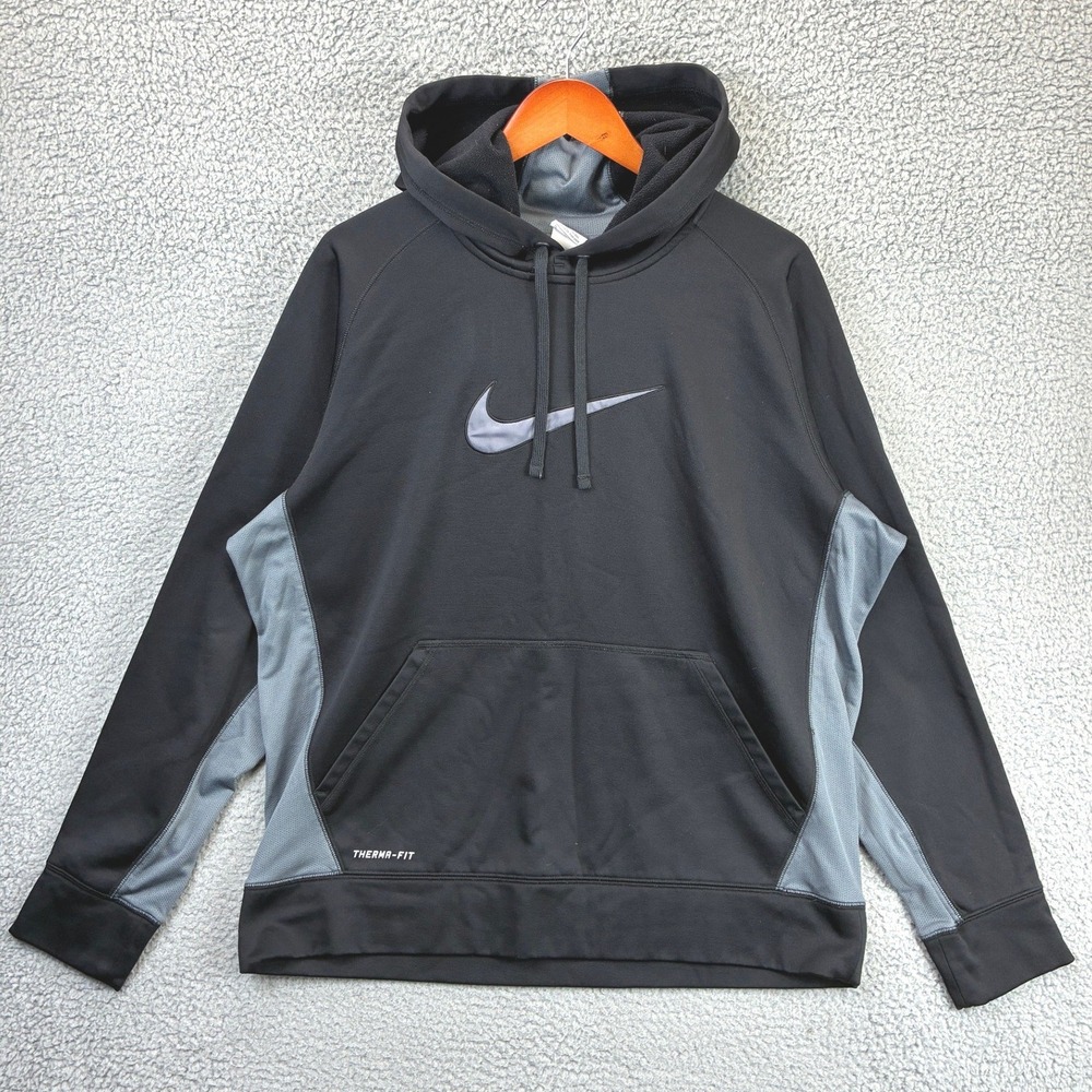 Nike Therma-FIT Swoosh Pullover Hoodie Mens XL Black Gray Athletic Fleece